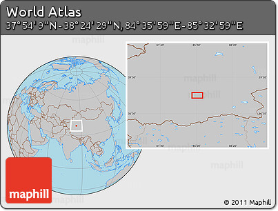 Gray Location Map of the Area around 38° 9' 19" N, 85° 4' 29" E