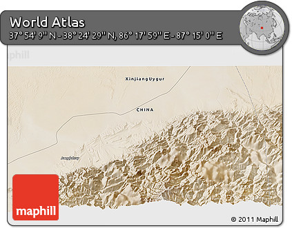 Satellite 3D Map of the Area around 38° 9' 19" N, 86° 46' 30" E
