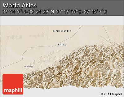 Satellite 3D Map of the Area around 38° 9' 19" N, 86° 46' 30" E