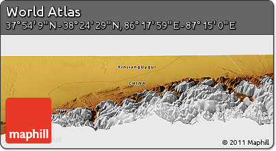 Physical Panoramic Map of the Area around 38° 9' 19" N, 86° 46' 30" E