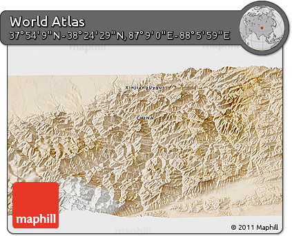 Satellite 3D Map of the Area around 38° 9' 19" N, 87° 37' 30" E