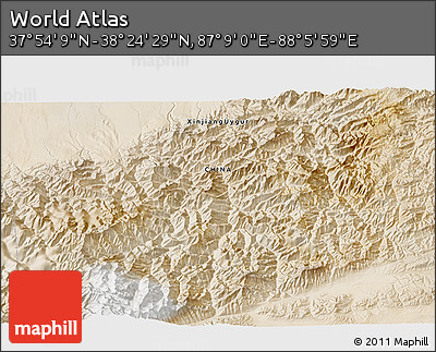 Satellite 3D Map of the Area around 38° 9' 19" N, 87° 37' 30" E