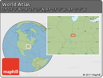 Savanna Style Location Map of the Area around 38° 9' 19" N, 87° 28' 29" W