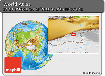Physical Location Map of the Area around 38° 9' 19" N, 88° 28' 29" E