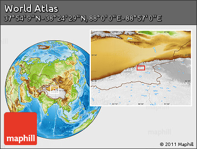 Physical Location Map of the Area around 38° 9' 19" N, 88° 28' 29" E