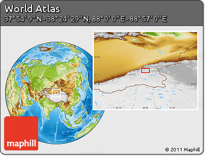 Physical Location Map of the Area around 38° 9' 19" N, 88° 28' 29" E