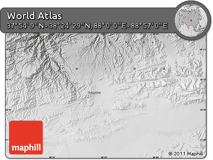Physical Map of the Area around 38° 9' 19" N, 88° 28' 29" E
