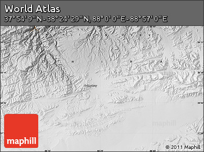 Physical Map of the Area around 38° 9' 19" N, 88° 28' 29" E