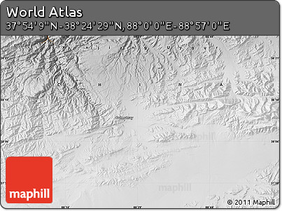 Physical Map of the Area around 38° 9' 19" N, 88° 28' 29" E