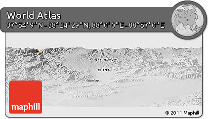 Physical Panoramic Map of the Area around 38° 9' 19" N, 88° 28' 29" E