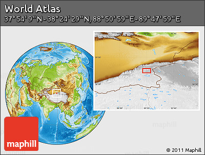Physical Location Map of the Area around 38° 9' 19" N, 89° 19' 29" E