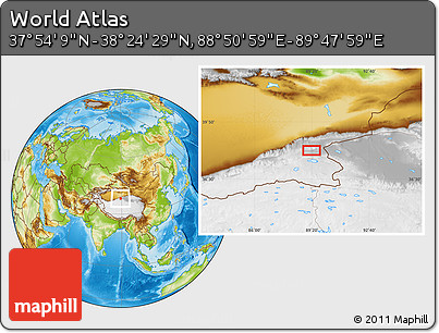 Physical Location Map of the Area around 38° 9' 19" N, 89° 19' 29" E
