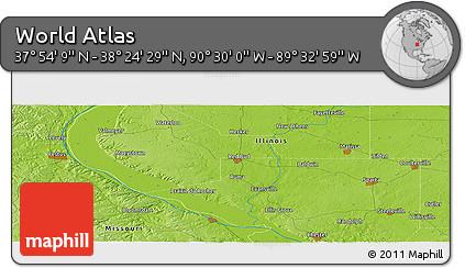 Physical Panoramic Map of the Area around 38° 9' 19" N, 90° 1' 30" W