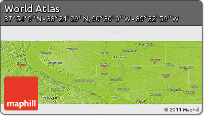 Physical Panoramic Map of the Area around 38° 9' 19" N, 90° 1' 30" W