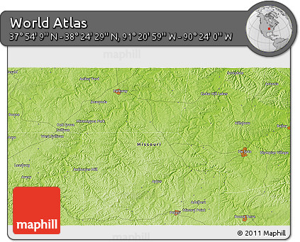 Physical 3D Map of the Area around 38° 9' 19" N, 90° 52' 30" W
