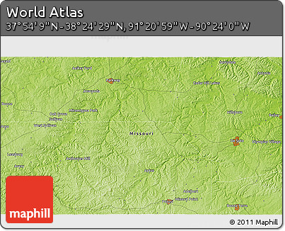 Physical 3D Map of the Area around 38° 9' 19" N, 90° 52' 30" W