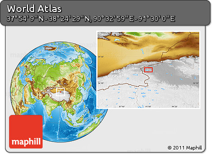 Physical Location Map of the Area around 38° 9' 19" N, 91° 1' 30" E