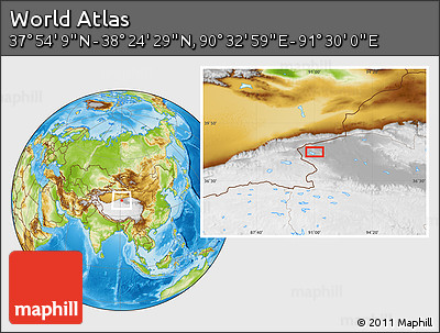 Physical Location Map of the Area around 38° 9' 19" N, 91° 1' 30" E