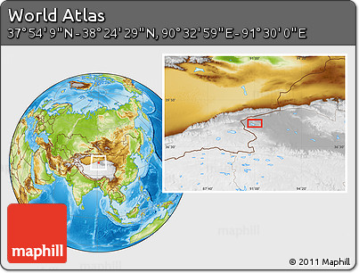 Physical Location Map of the Area around 38° 9' 19" N, 91° 1' 30" E