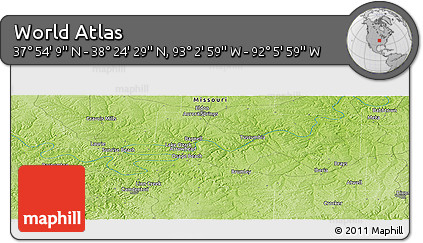 Physical Panoramic Map of the Area around 38° 9' 19" N, 92° 34' 29" W