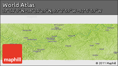 Physical Panoramic Map of the Area around 38° 9' 19" N, 92° 34' 29" W