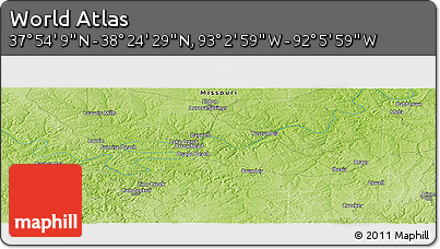 Physical Panoramic Map of the Area around 38° 9' 19" N, 92° 34' 29" W