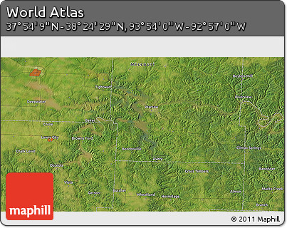 Satellite 3D Map of the Area around 38° 9' 19" N, 93° 25' 30" W