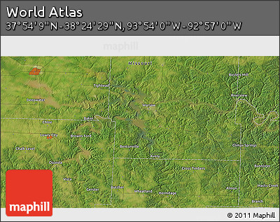 Satellite 3D Map of the Area around 38° 9' 19" N, 93° 25' 30" W