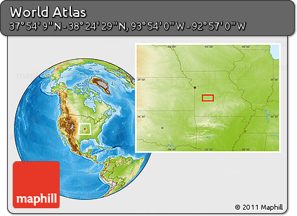 Physical Location Map of the Area around 38° 9' 19" N, 93° 25' 30" W