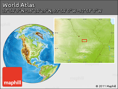 Physical Location Map of the Area around 38° 9' 19" N, 93° 25' 30" W