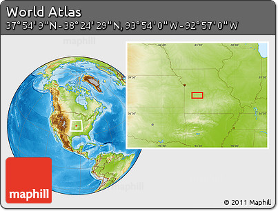 Physical Location Map of the Area around 38° 9' 19" N, 93° 25' 30" W