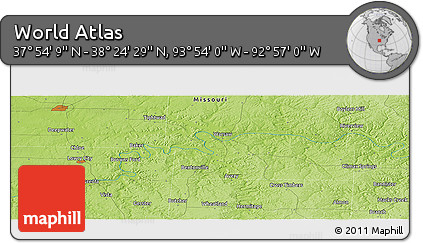 Physical Panoramic Map of the Area around 38° 9' 19" N, 93° 25' 30" W