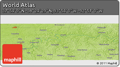 Physical Panoramic Map of the Area around 38° 9' 19" N, 93° 25' 30" W