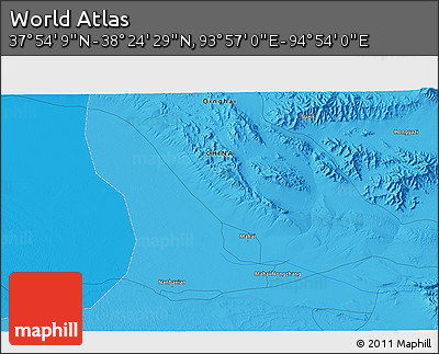 Political 3D Map of the Area around 38° 9' 19" N, 94° 25' 30" E