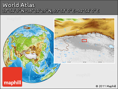 Physical Location Map of the Area around 38° 9' 19" N, 94° 25' 30" E
