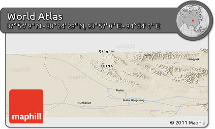 Shaded Relief Panoramic Map of the Area around 38° 9' 19" N, 94° 25' 30" E