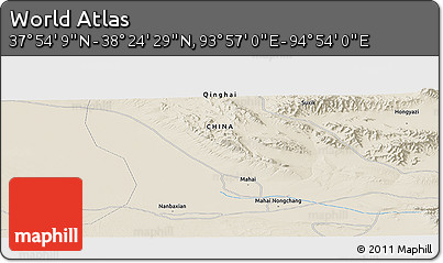Shaded Relief Panoramic Map of the Area around 38° 9' 19" N, 94° 25' 30" E