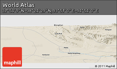 Shaded Relief Panoramic Map of the Area around 38° 9' 19" N, 94° 25' 30" E