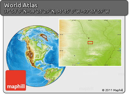 Physical Location Map of the Area around 38° 9' 19" N, 94° 16' 30" W
