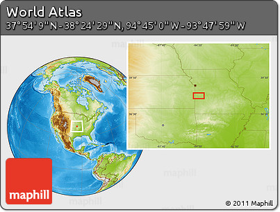 Physical Location Map of the Area around 38° 9' 19" N, 94° 16' 30" W