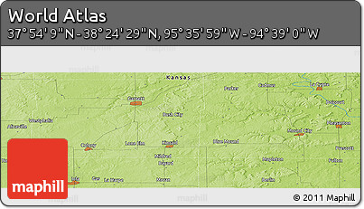 Physical Panoramic Map of the Area around 38° 9' 19" N, 95° 7' 30" W