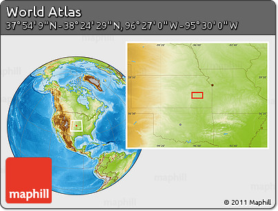 Physical Location Map of the Area around 38° 9' 19" N, 95° 58' 29" W