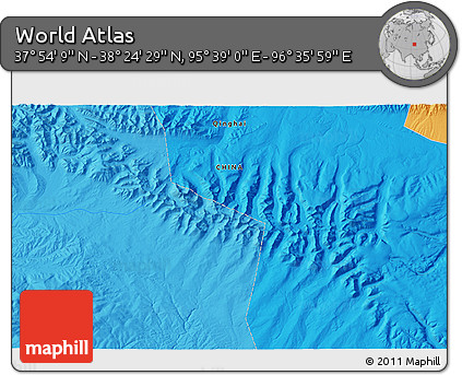 Political 3D Map of the Area around 38° 9' 19" N, 96° 7' 30" E
