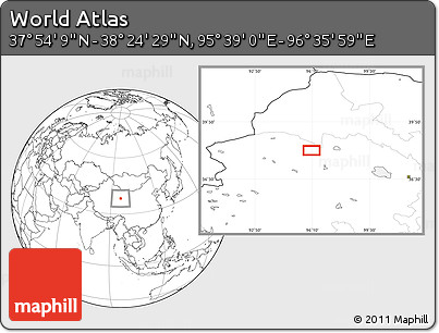 Blank Location Map of the Area around 38° 9' 19" N, 96° 7' 30" E