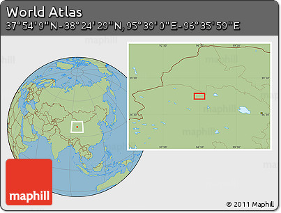 Savanna Style Location Map of the Area around 38° 9' 19" N, 96° 7' 30" E