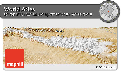 Satellite Panoramic Map of the Area around 38° 9' 19" N, 96° 7' 30" E