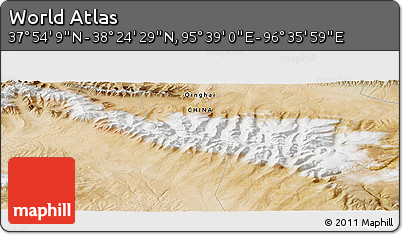 Satellite Panoramic Map of the Area around 38° 9' 19" N, 96° 7' 30" E