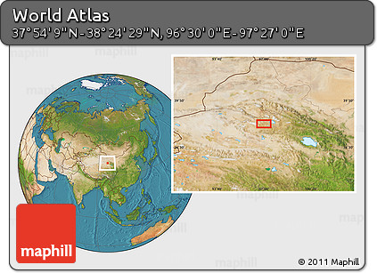 Satellite Location Map of the Area around 38° 9' 19" N, 96° 58' 29" E