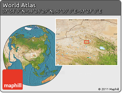 Satellite Location Map of the Area around 38° 9' 19" N, 96° 58' 29" E