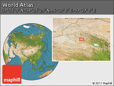 Satellite Location Map of the Area around 38° 9' 19" N, 96° 58' 29" E